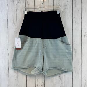 NWT Isabel Maternity Stretch Crossover Panel Denim 4.5" Midi Shorts Plus Size 16